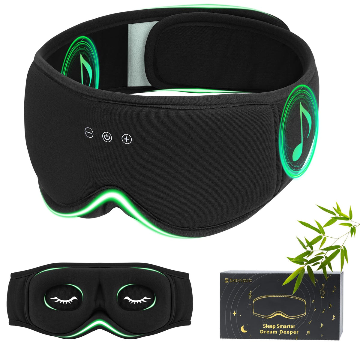 ZHENYEMEI bamboo cotton sleep mask with Bluetooth headphones for deeper, uninterrupted rest