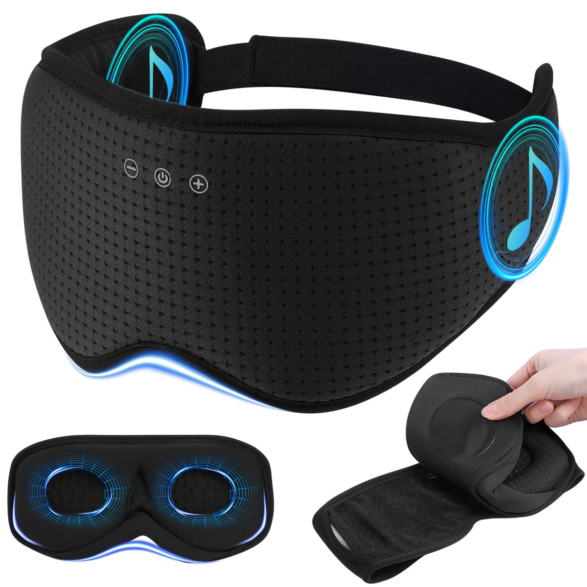 ZHENYEMEI sleep mask with Bluetooth headphones on head for wireless relaxation