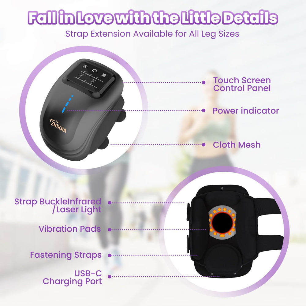 ZHIXJIA knee massager heating controls close-up with three levels for warmth