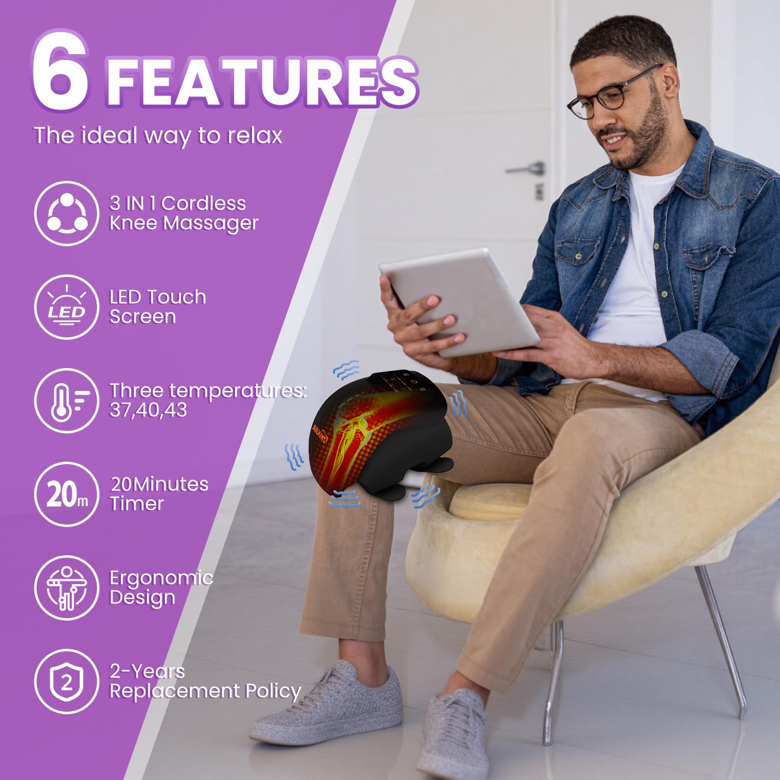 ZHIXJIA knee massager side view shows slim ergonomic wrap for comfortable wear