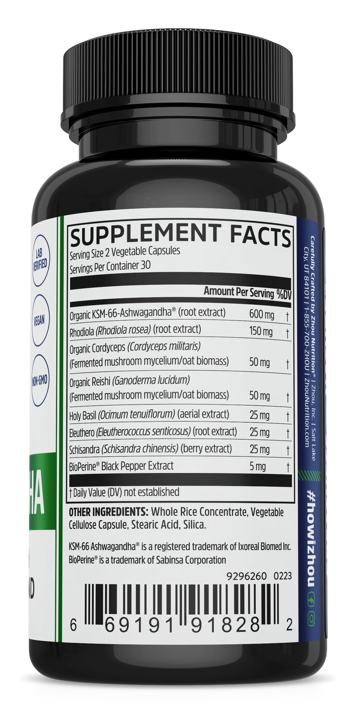 Close-up of Zhou Ashwagandha and rhodiola ingredients supporting stress resilience.