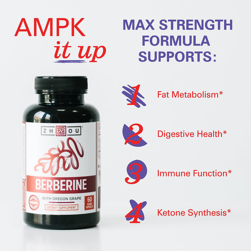 Zhou Berberine capsules pack showing convenient daily use and Keto support
