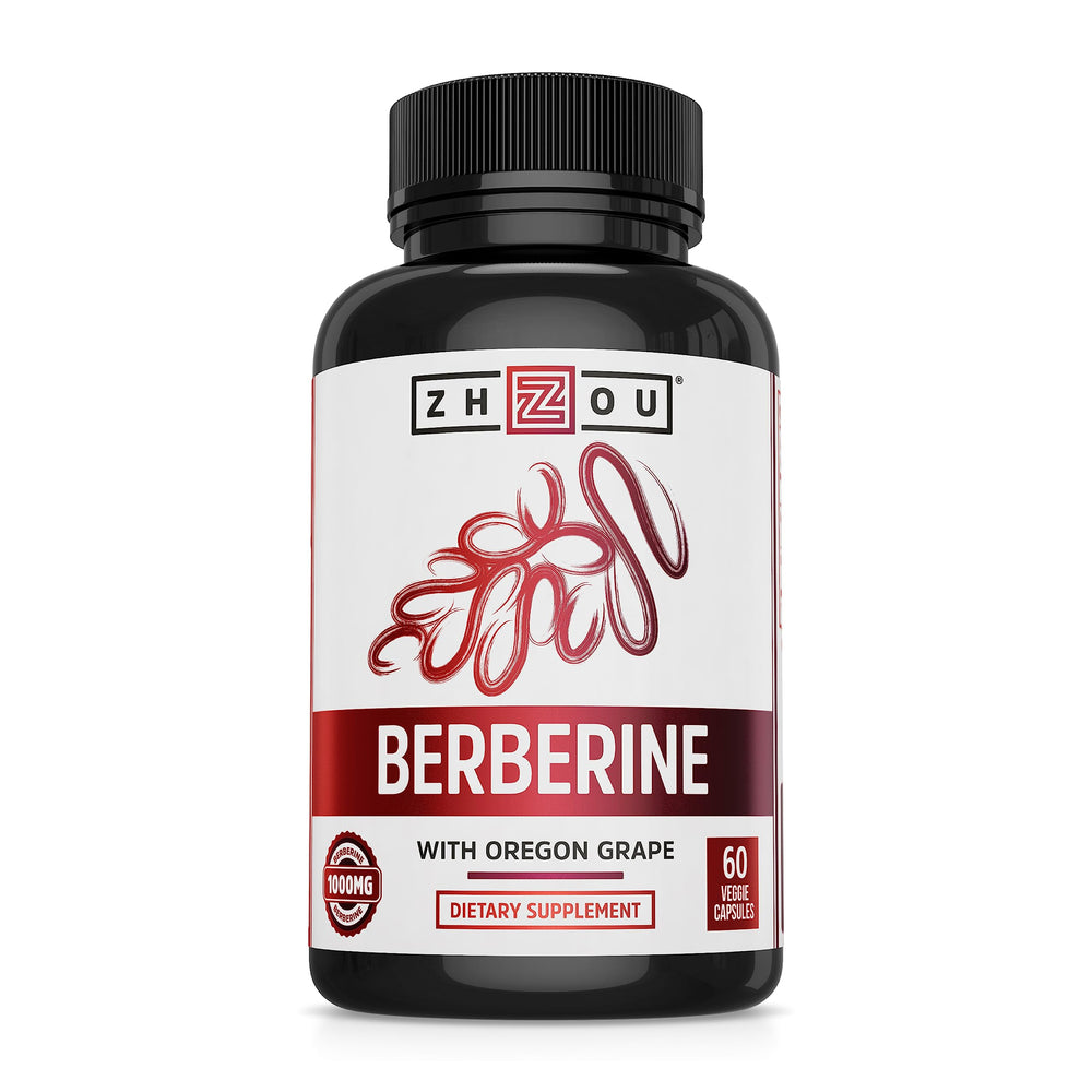 Zhou Berberine with Oregon Grape bottle on display highlighting digestive support and metabolic balance