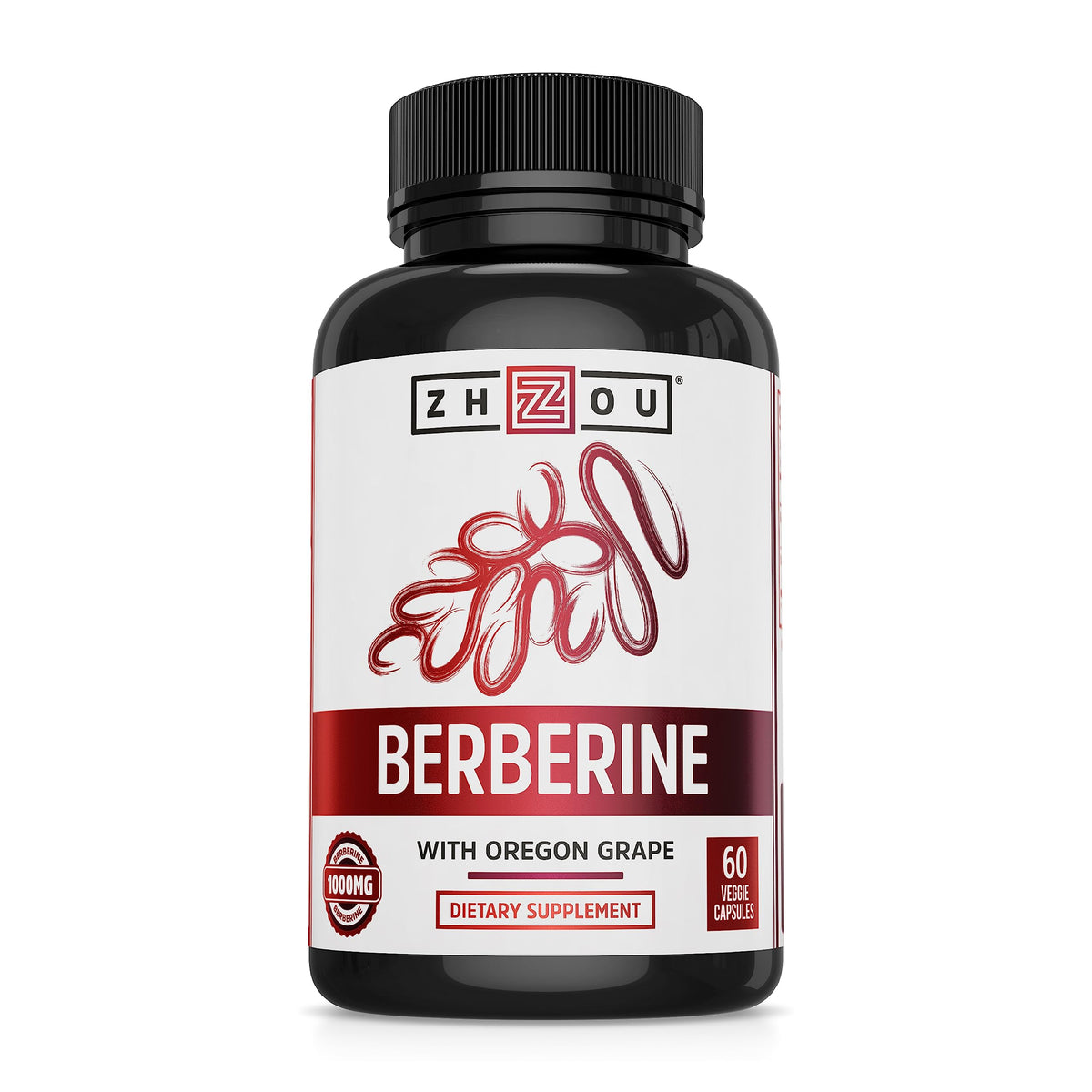 Zhou Berberine with Oregon Grape bottle on display highlighting digestive support and metabolic balance