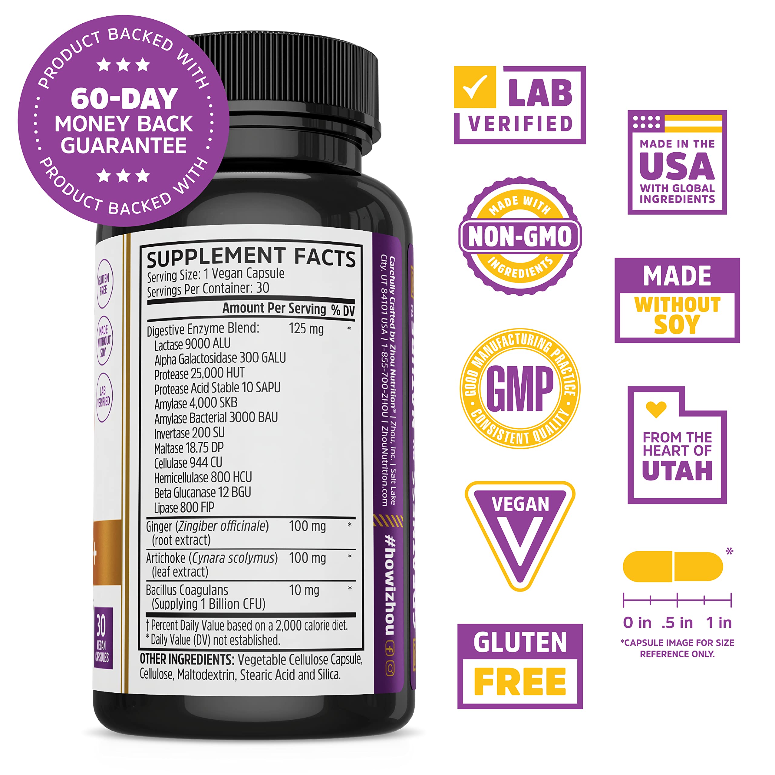ZHOU Bloat Blast+ probiotic bottle supports gut balance with Bacillus Coagulans.