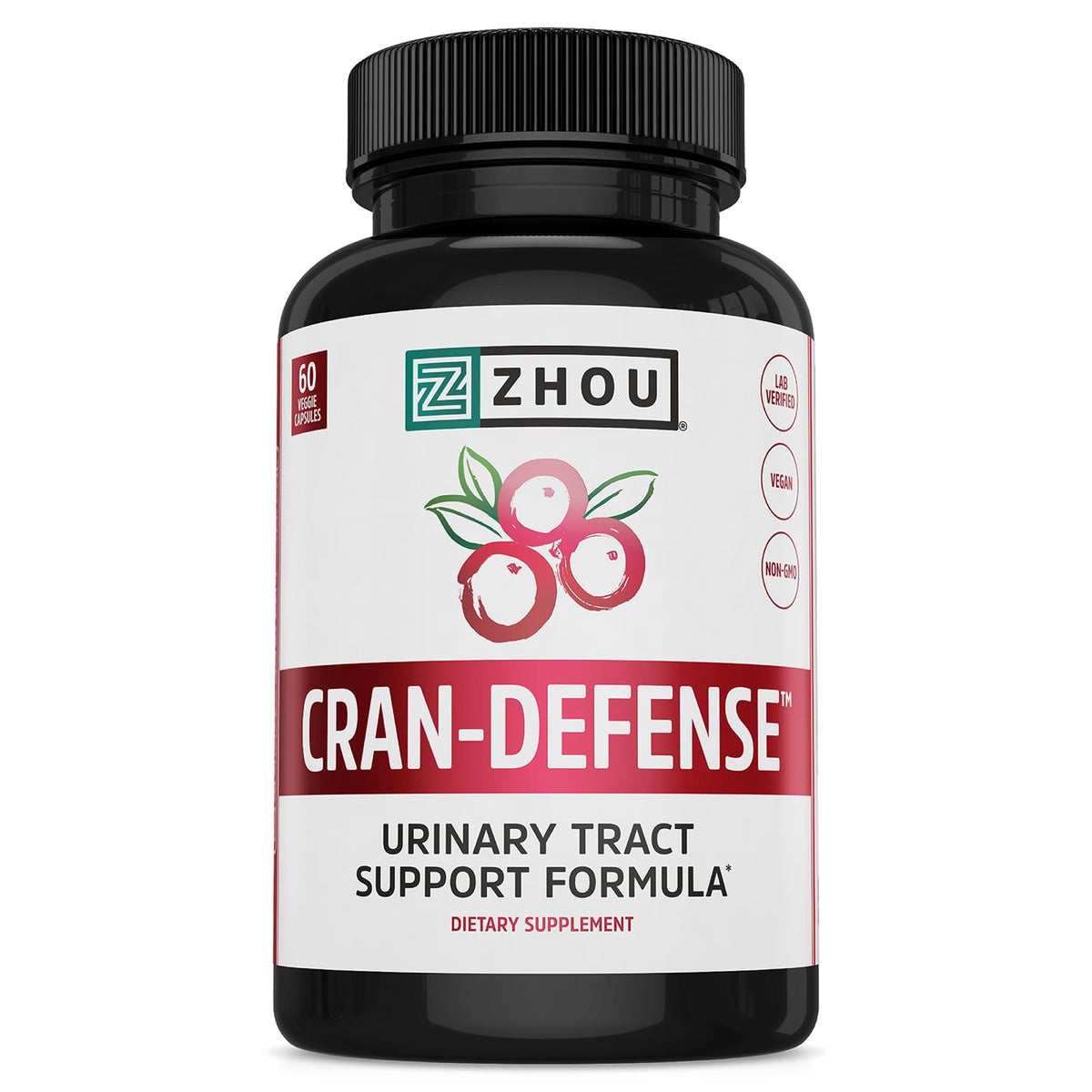 ZHOU Cran-Defense bottle front for daily urinary wellness support.