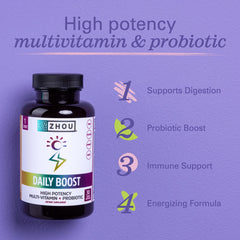 Pouring Zhou Daily Boost bottle showing convenient daily capsule.