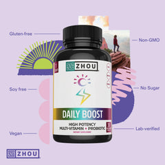 Front label of Zhou Daily Boost emphasizing vitamins and zinc.