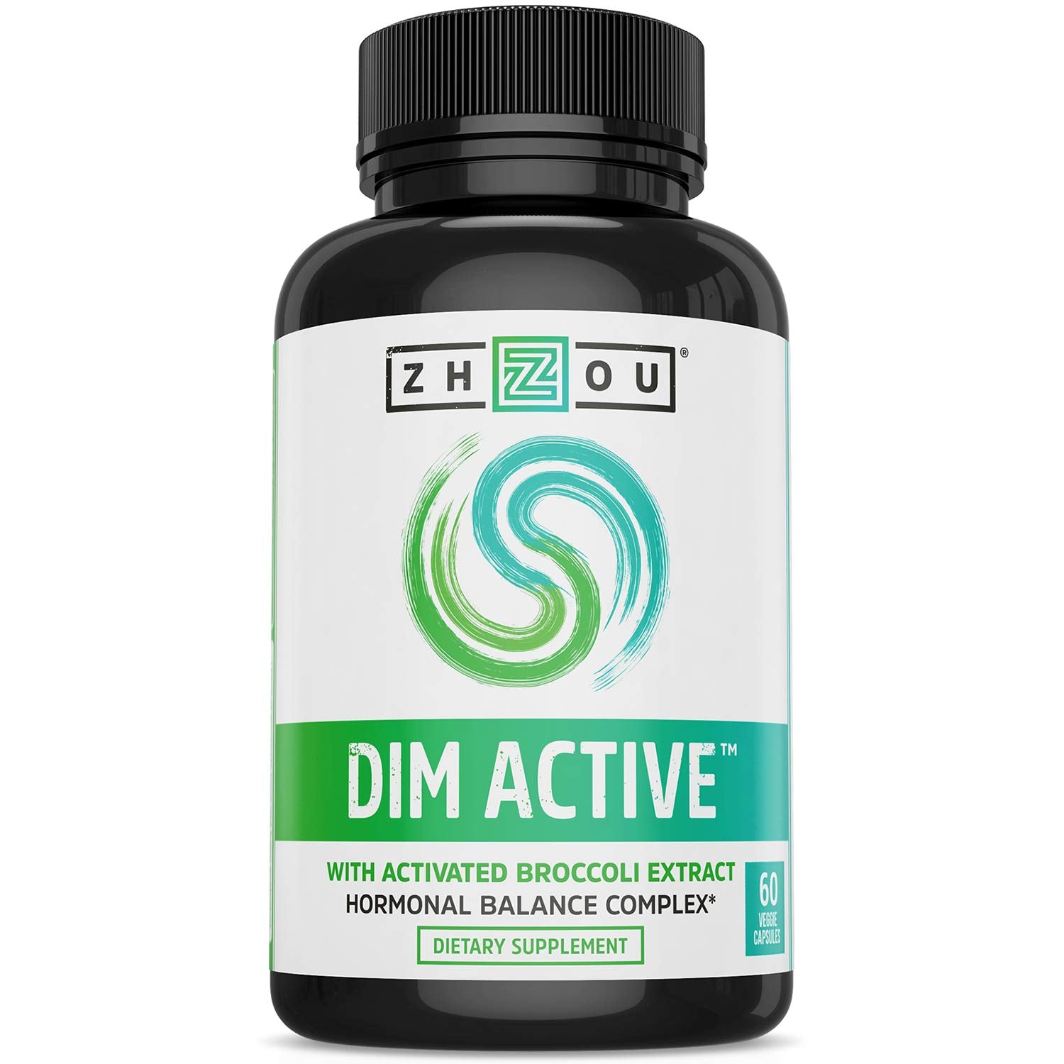 Zhou DIM Active bottle label shown for brand and dosage visibility, supporting aging and balance.