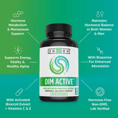 Zhou DIM Active with vitamins C and E blend for antioxidant support imagery.