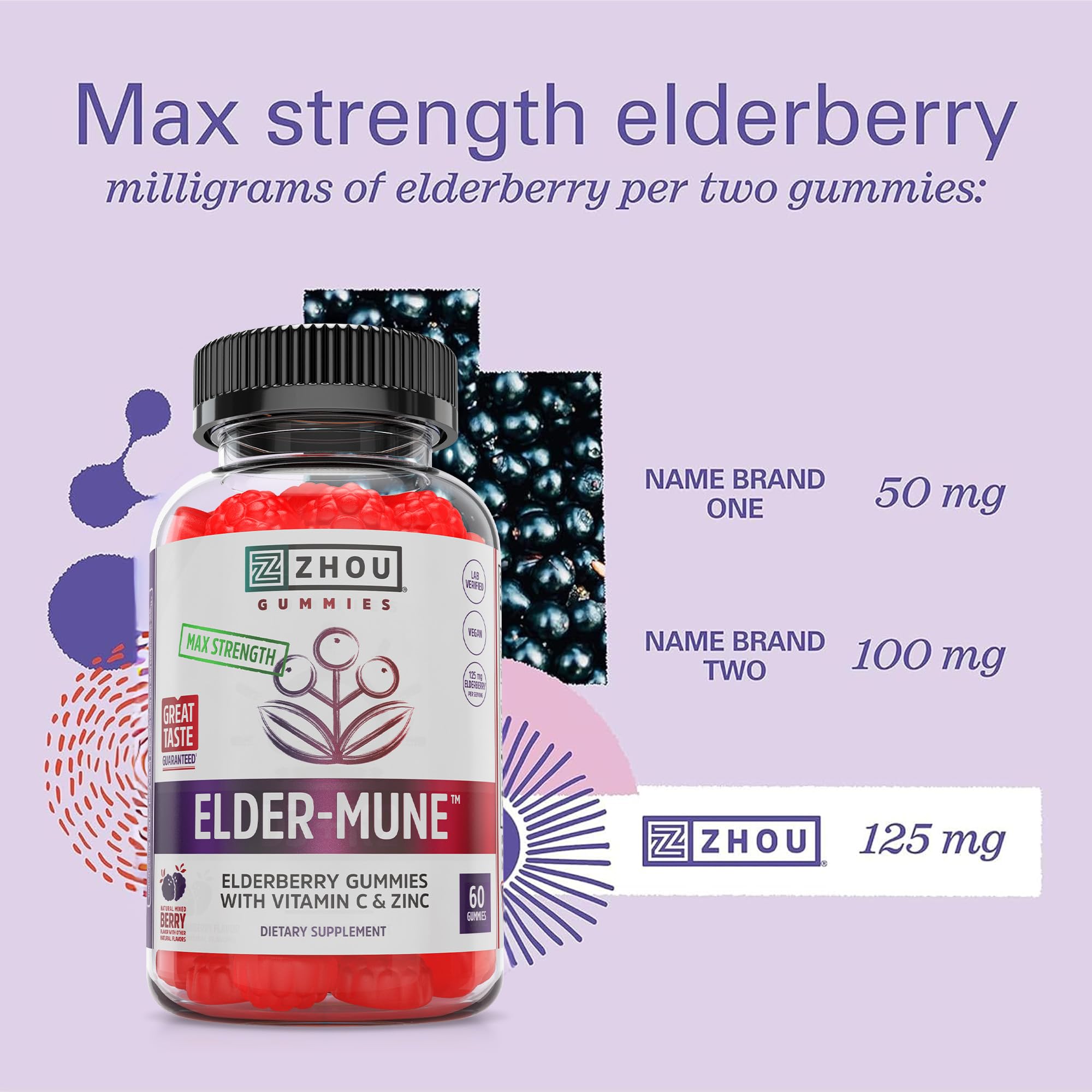 Label on Zhou Elder-Mune packaging highlights vegan and gluten-free formula.