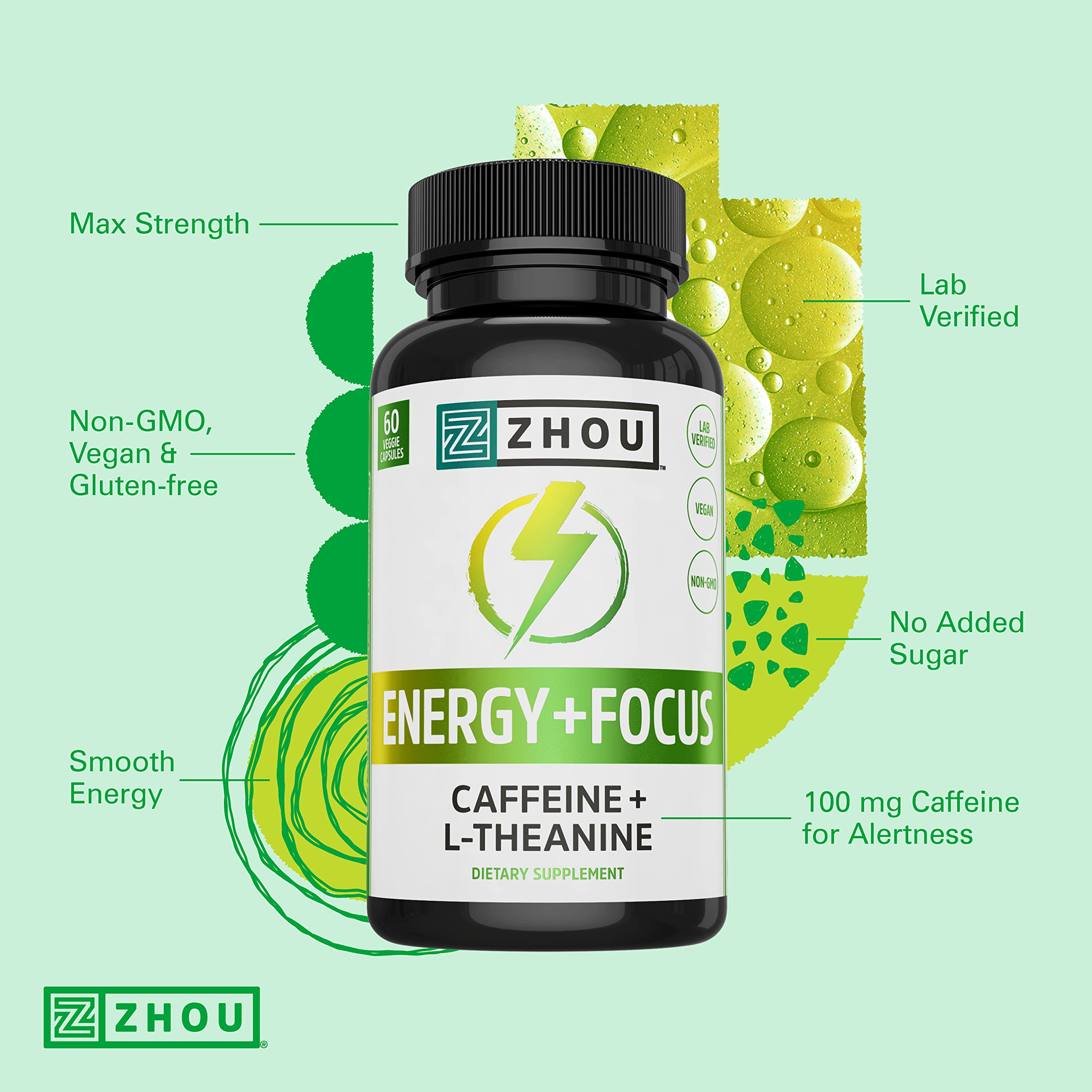 Zhou Energy + Focus bottle being poured from the cap for easy daily dosage.