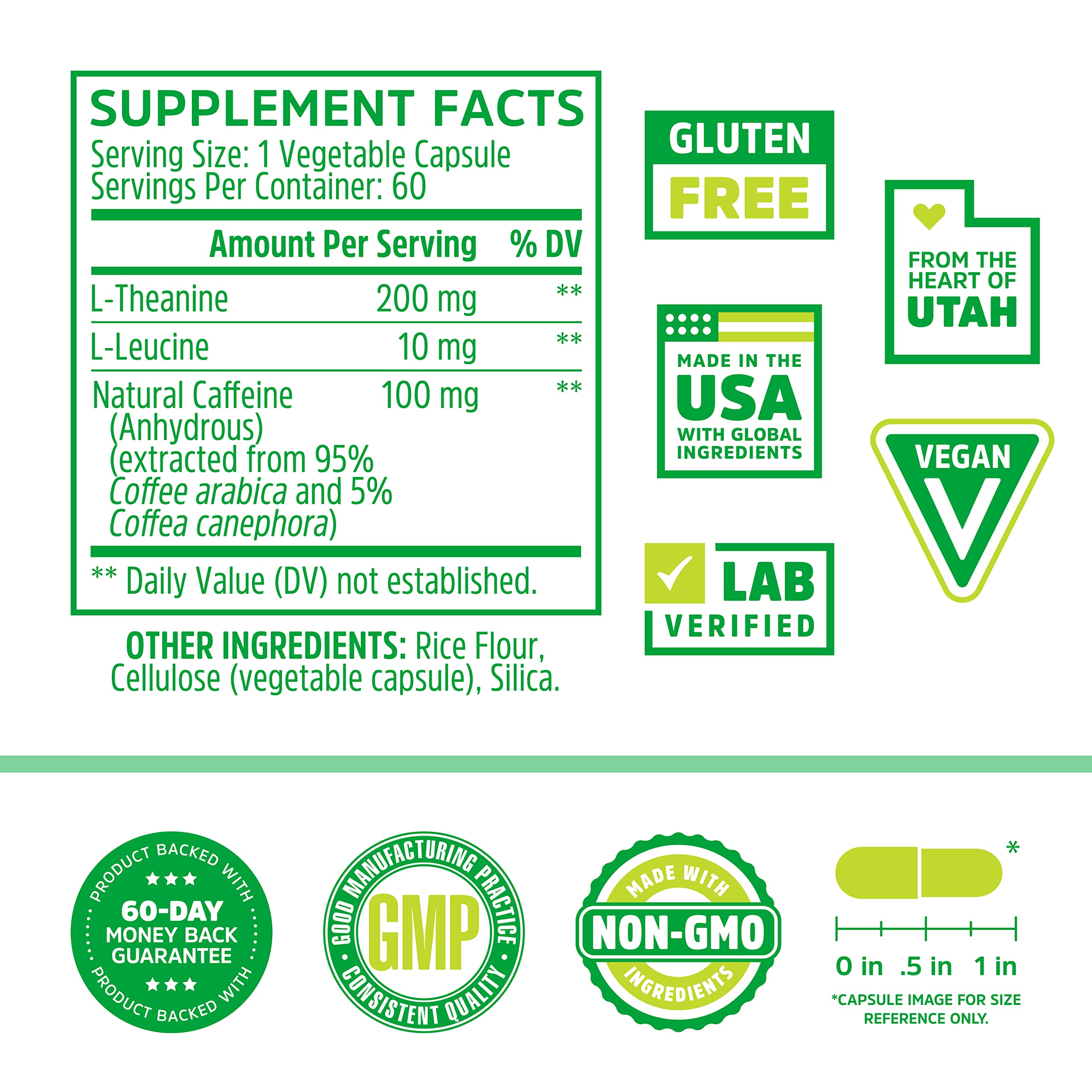 Close-up of Zhou Energy + Focus capsules highlighting the 2:1 L-Theanine and caffeine formula.