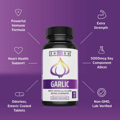 Zhou Garlic with Allicin bottle side view in kitchen setting