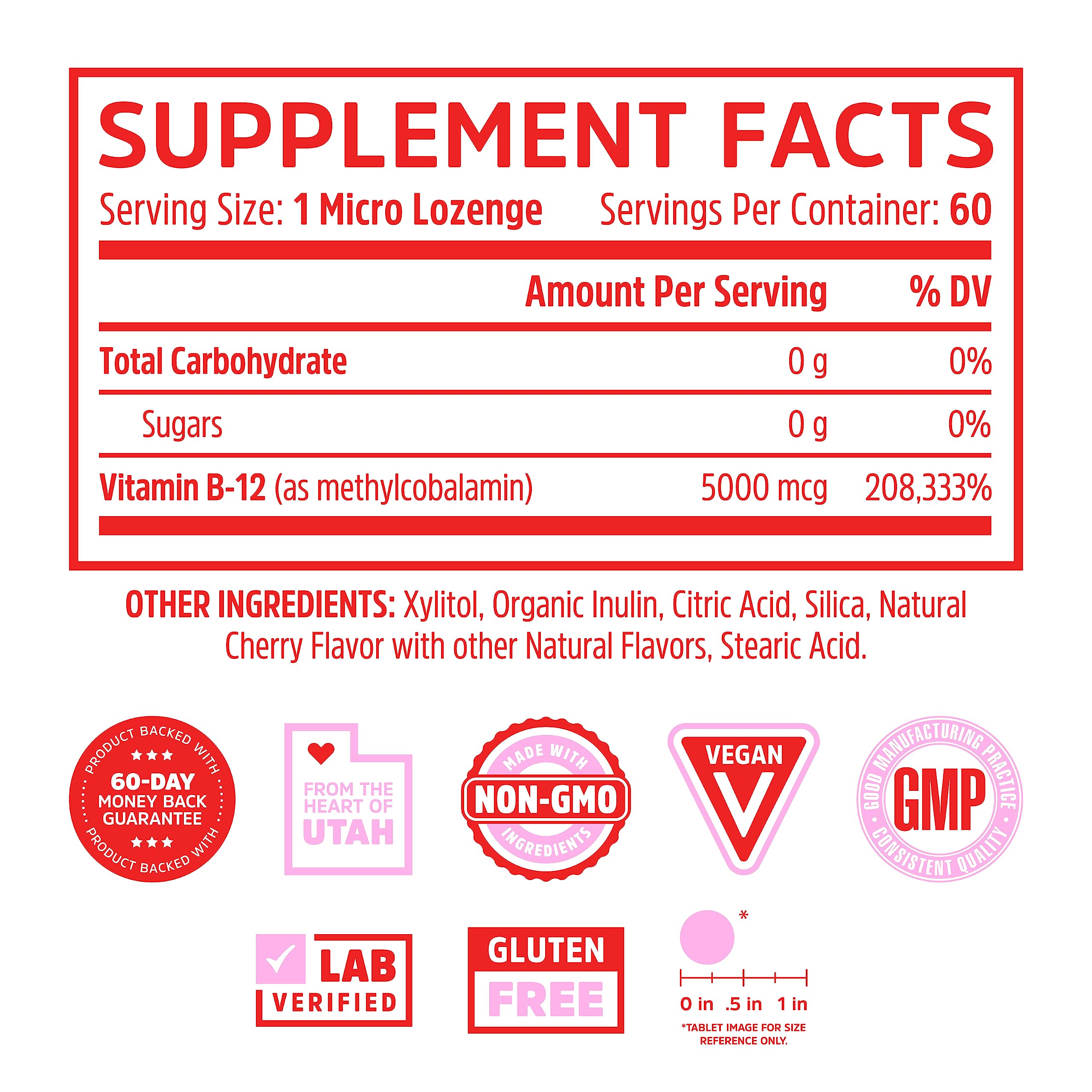 ZHOU Methyl B12 lozenges close-up highlighting cherry flavor potency.