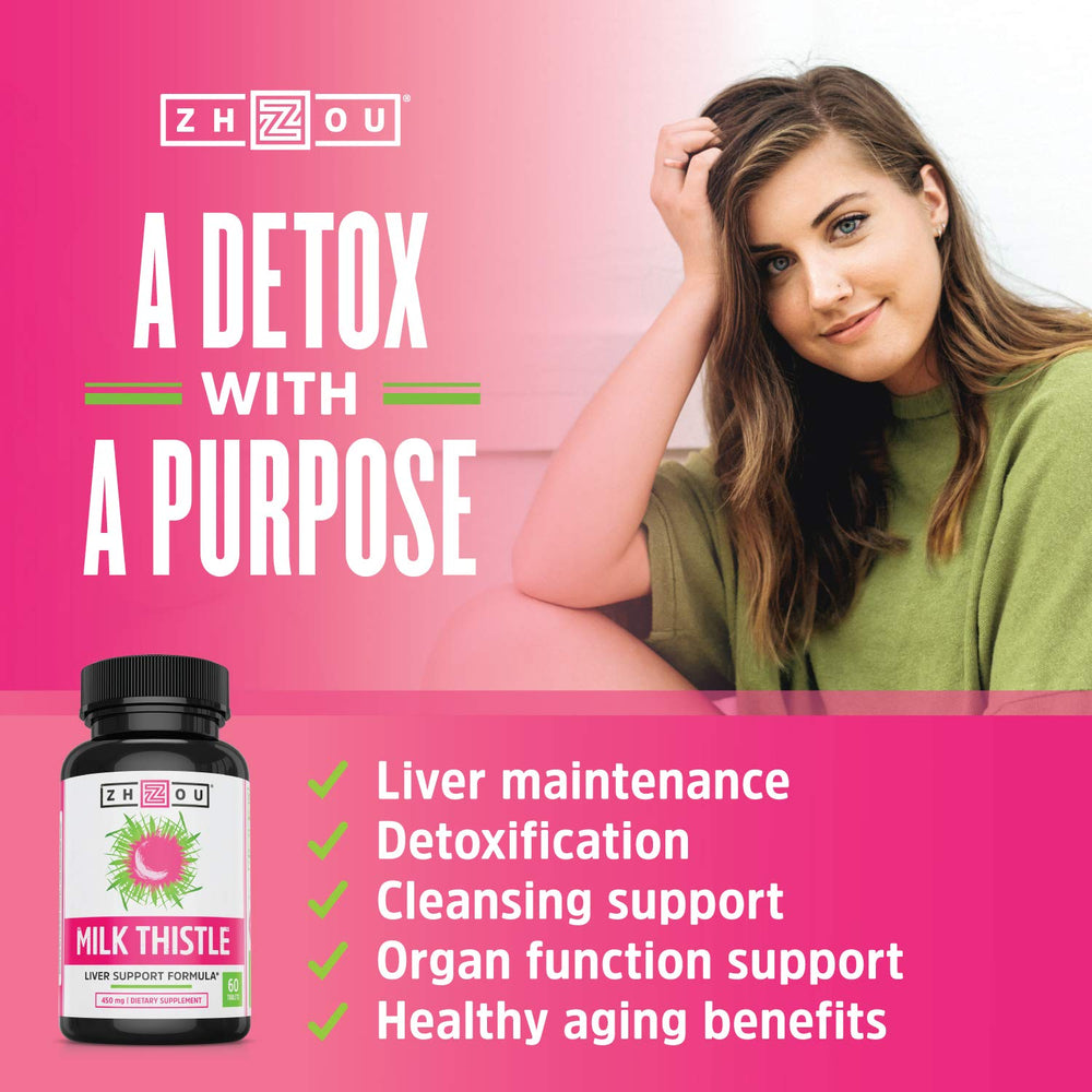 Powder bottle of Zhou Milk Thistle displaying whole herb blend benefits.