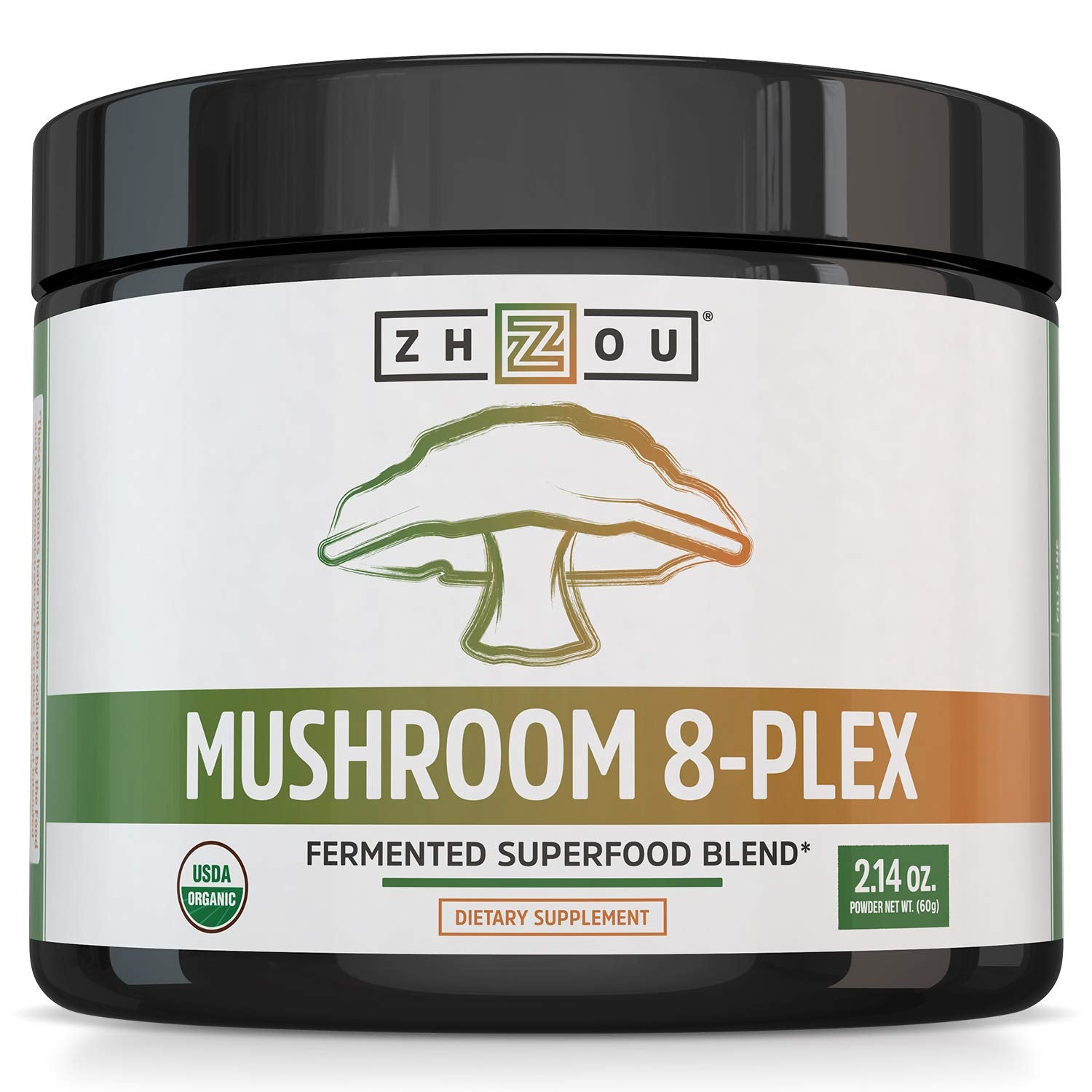 ZHOU Mushroom 8-Plex powder tin showing texture for natural energy