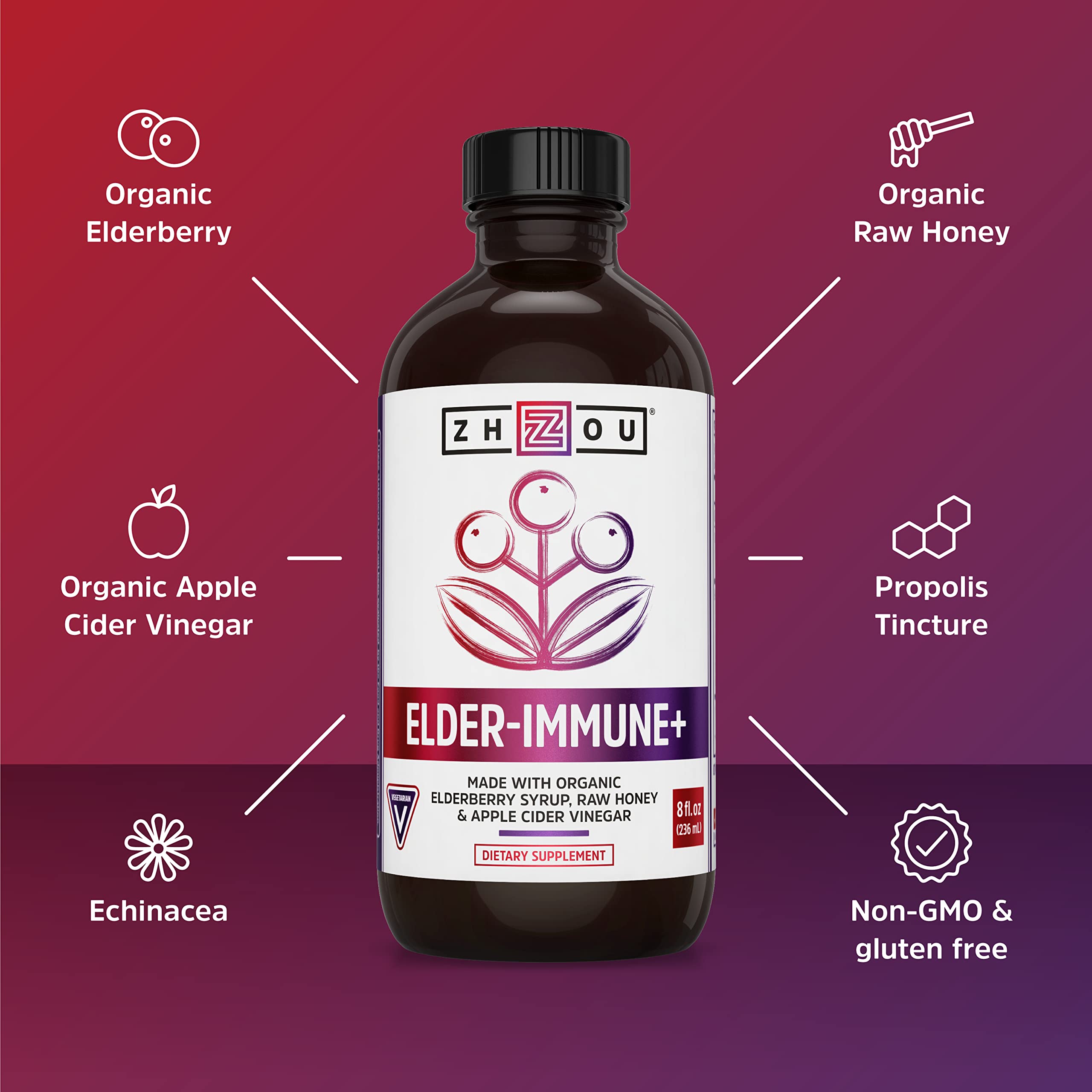 Zhou Nutrition Elder-Mune+ syrup drizzle of honey over spoon