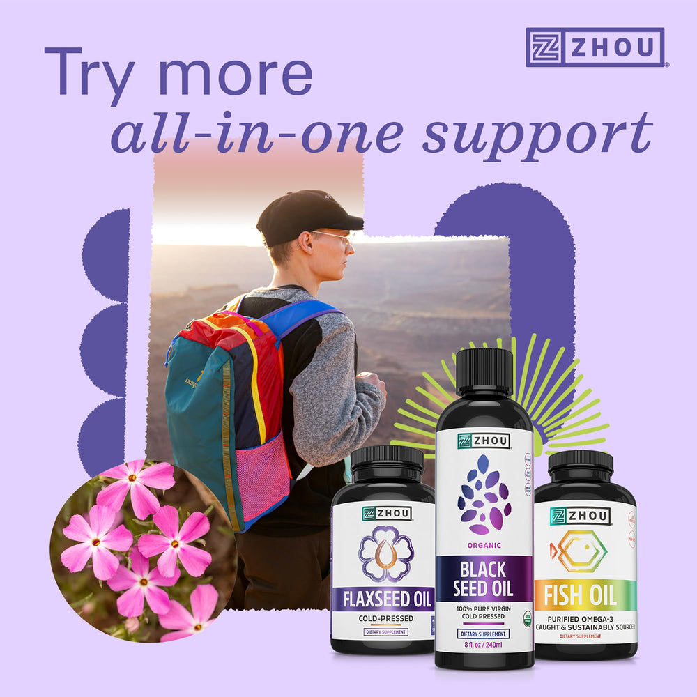 ZHOU Organic Black Seed Oil applied to skin, hinting at nourishing benefits for hair and nails