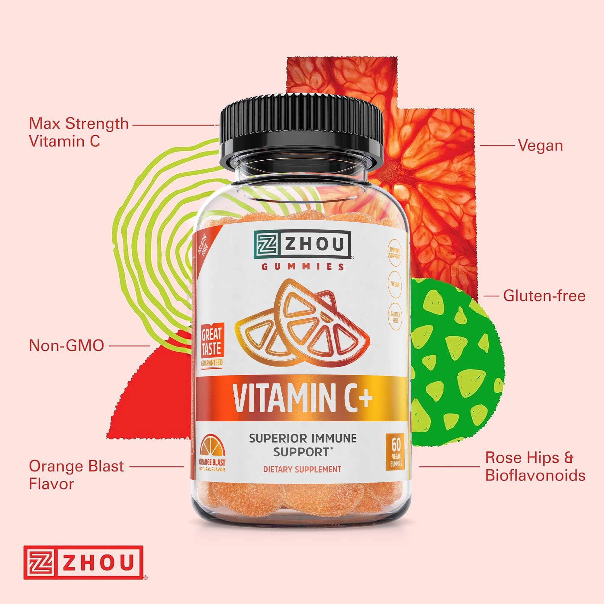ZHOU Vitamin C Gummies gluten-free and non-GMO ingredients showcased