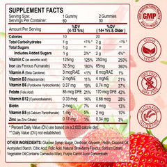 ZHPHK strawberry-flavored iron gummies with vibrant fruit, supporting iron intake