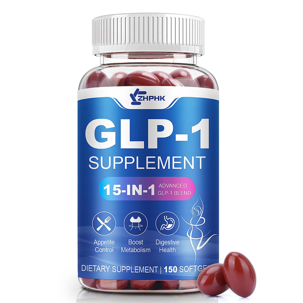ZHPHK GLP-1 supplement bottle front showing branding and bottle design for energy and gut balance