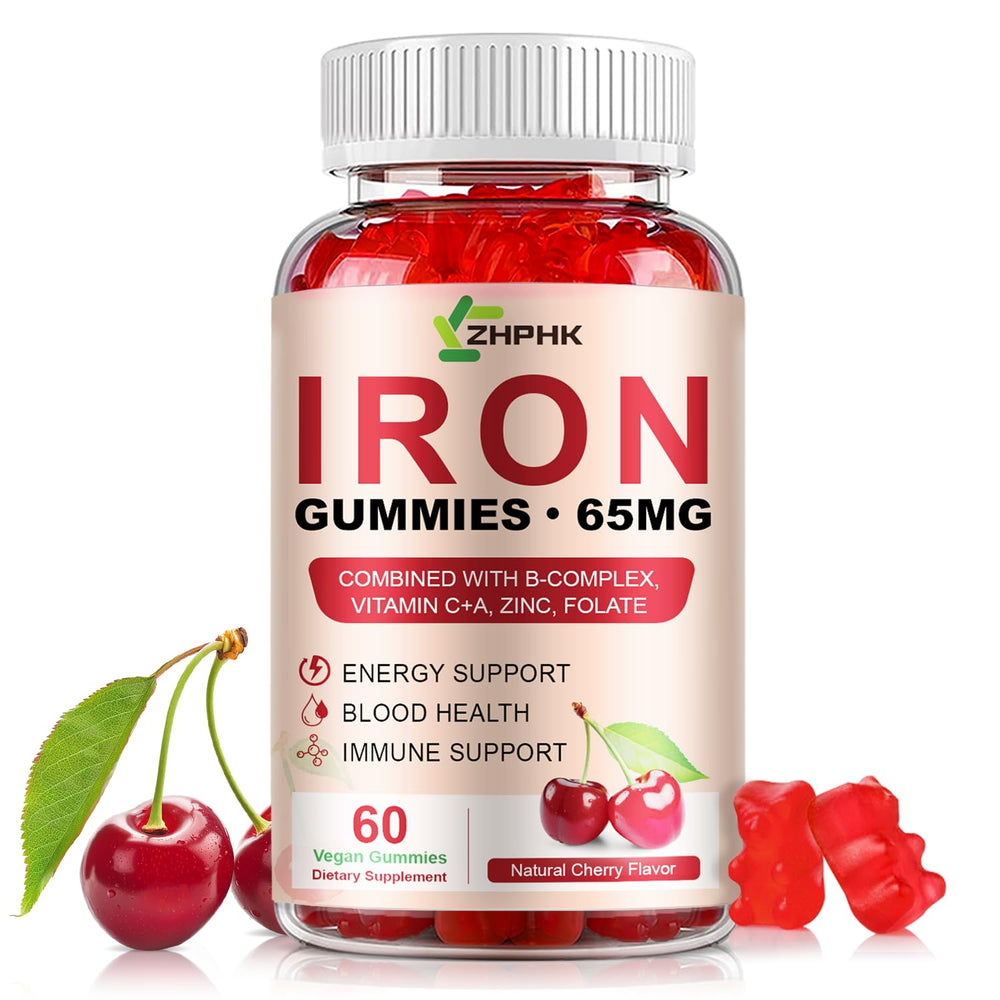 ZHPHK Iron Gummies cherry bottle, delicious daily energy support