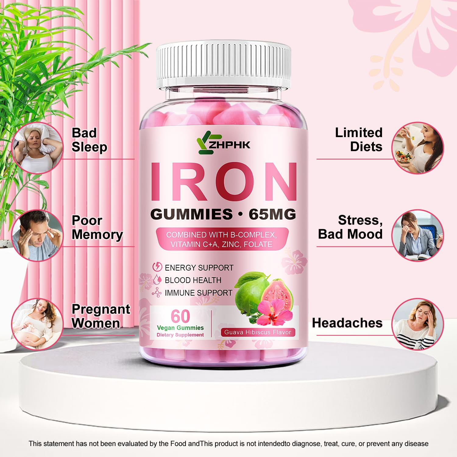 ZHPHK Iron Gummies natural ingredients with no artificial additives.