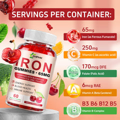 ZHPHK Iron Gummies label highlighting vitamin C for iron absorption