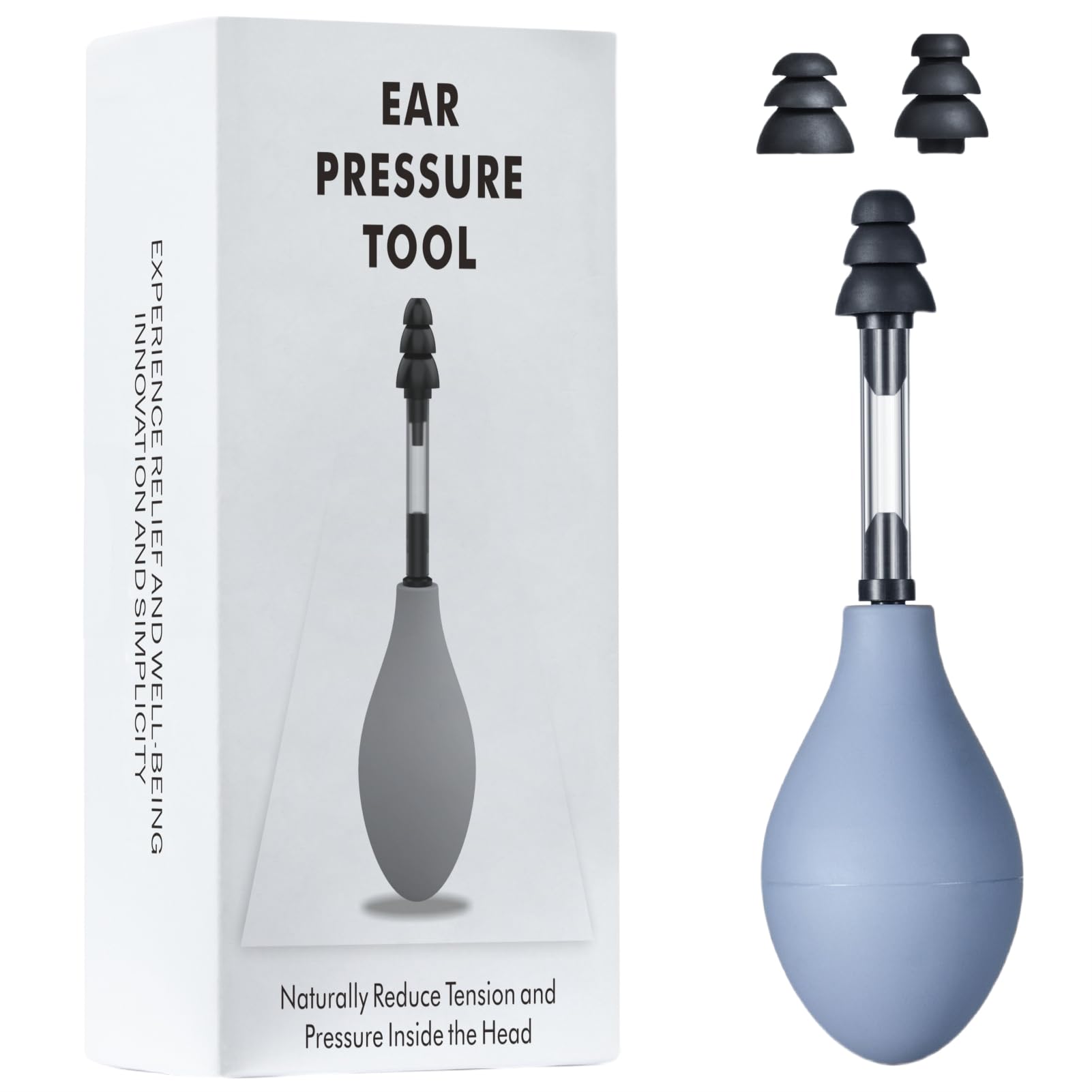ZIDE ear pressure relief device close-up shows soft silicone-tip for gentle comfort