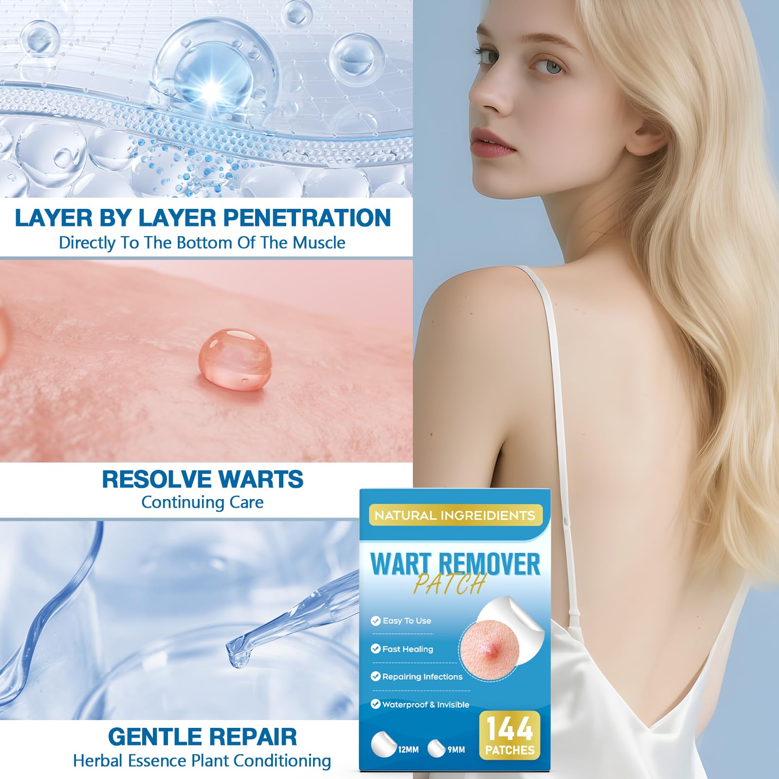 ZIHYO Wart Remover Patches pack image showing 144 pieces in resealable sachets.