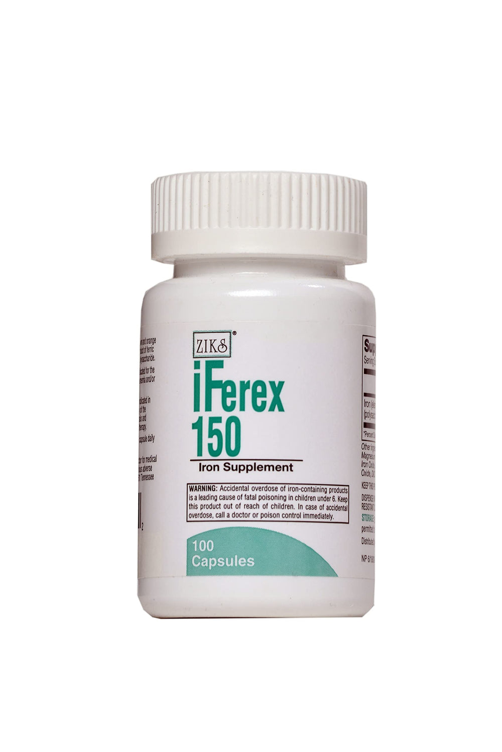 Ziks iFerex 150 bottle front label highlights iron complex for daily support