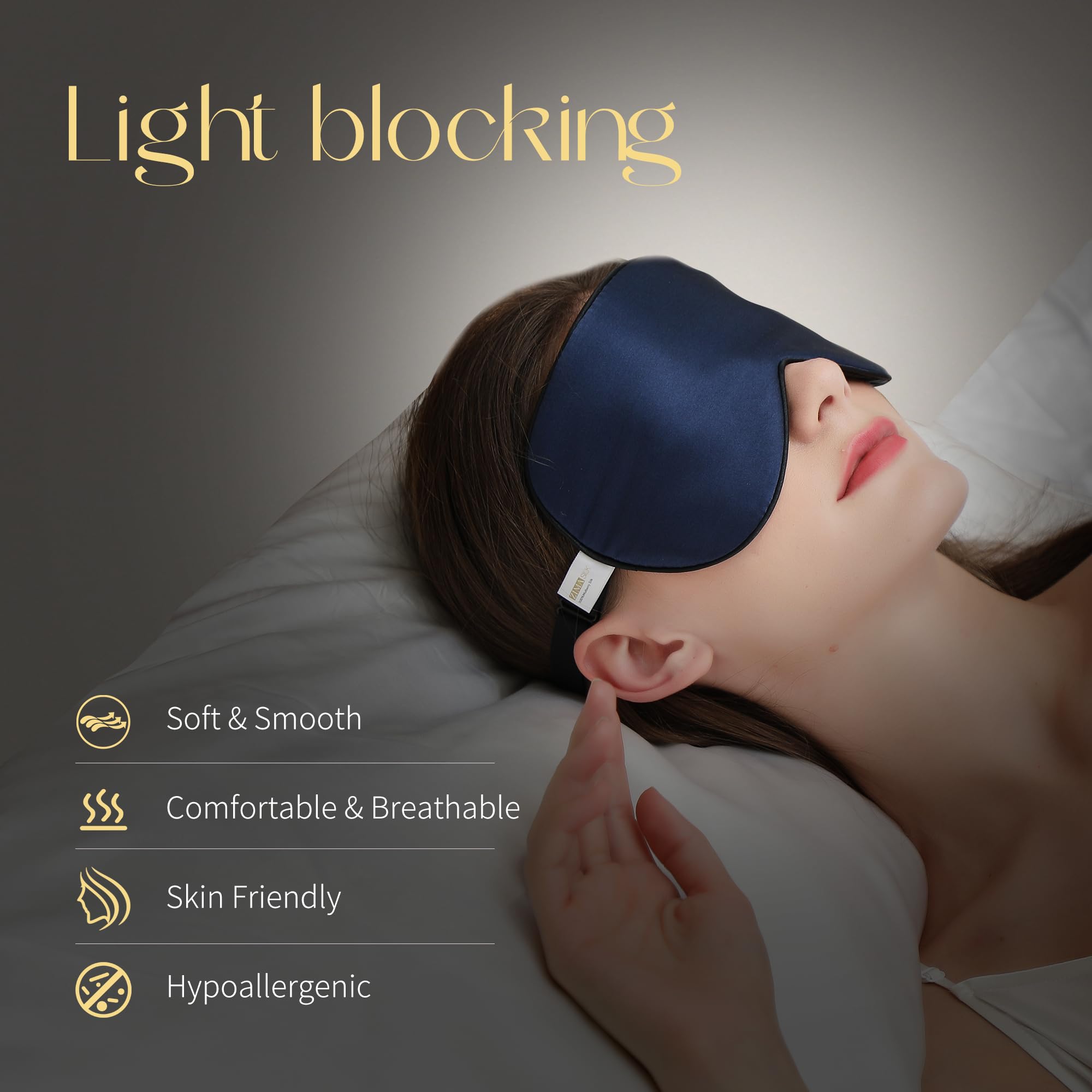 ZIMASILK sleep mask with silk on both sides for gentle, breathable comfort