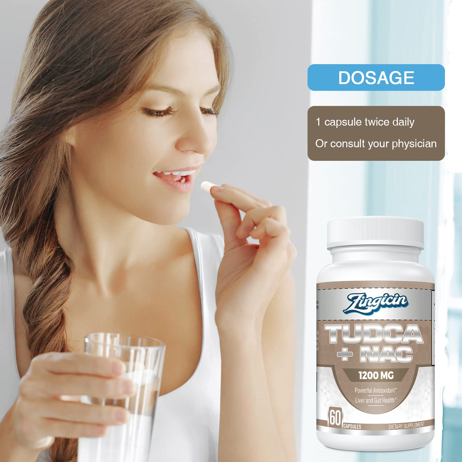 Morning wellness scene with Zingicin TUDCA NAC routine