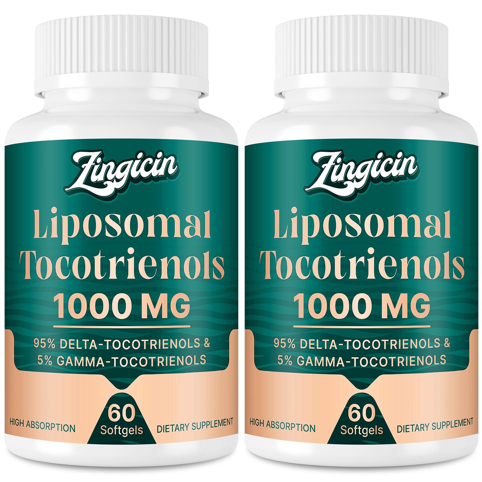 Zingicin Vitamin E Tocotrienols bottle showing liposomal delivery for improved absorption