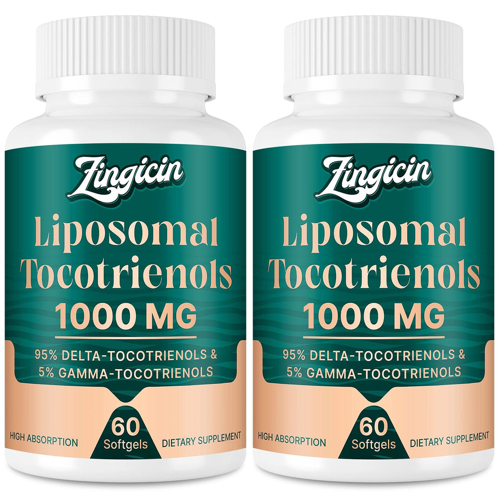 Zingicin Vitamin E Tocotrienols bottle showing liposomal delivery for improved absorption