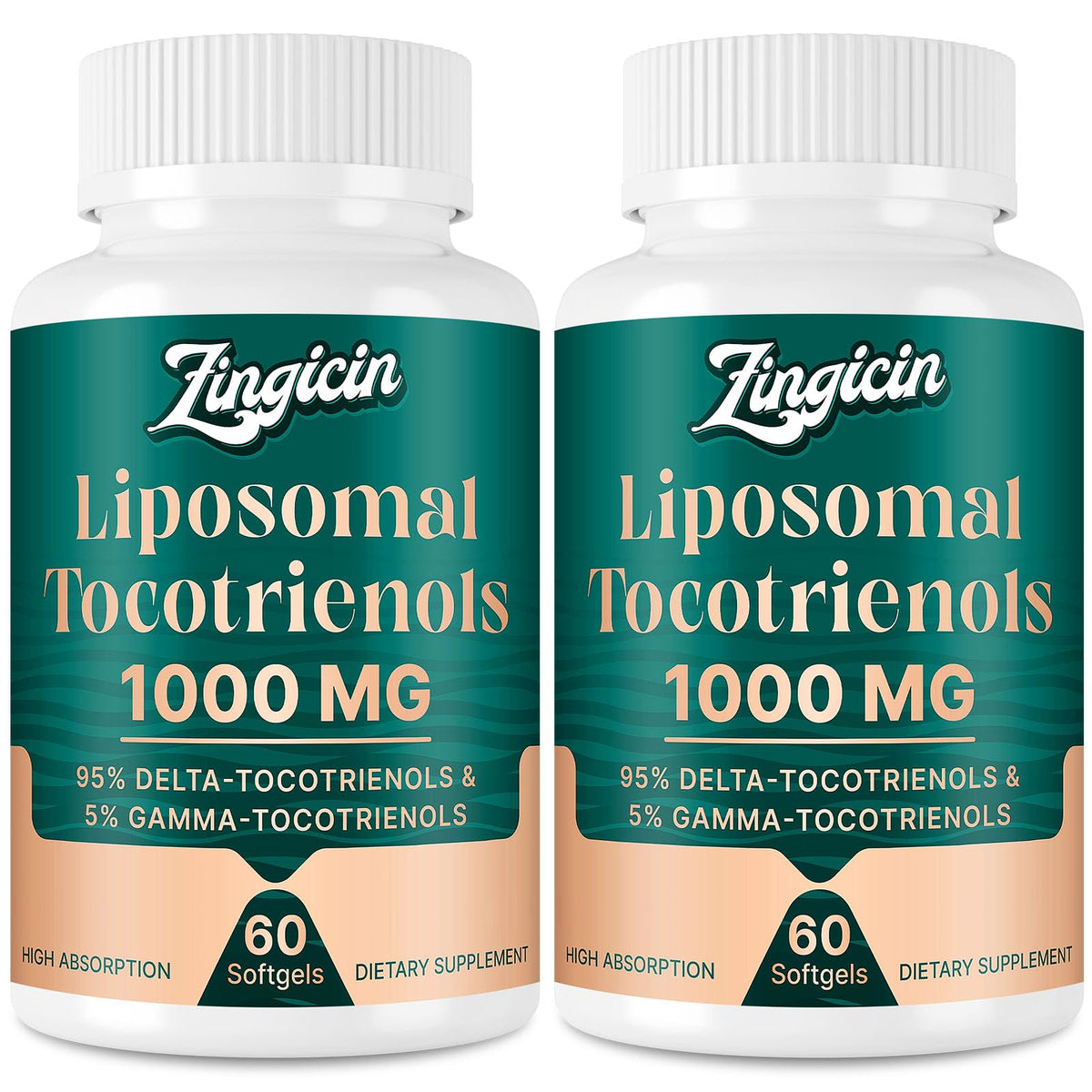 Zingicin Vitamin E Tocotrienols bottle showing liposomal delivery for improved absorption