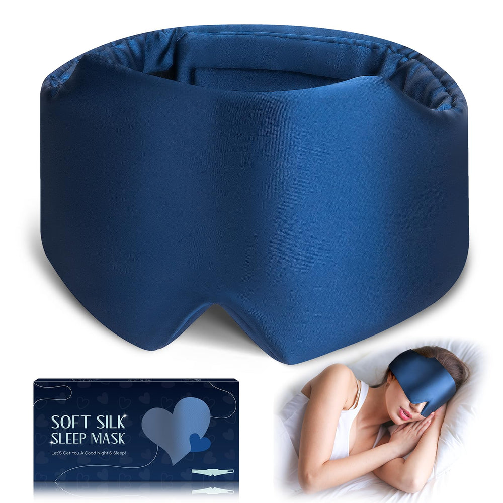 Zinpaza silk sleep mask front view navy for blackout comfort