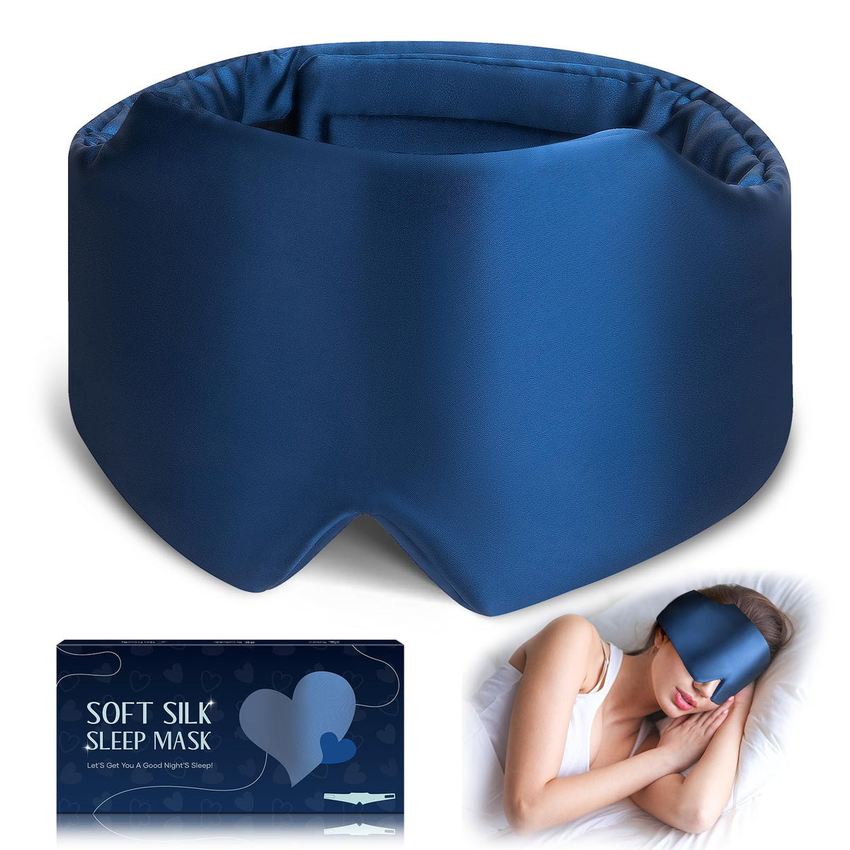Zinpaza silk sleep mask front view navy for blackout comfort