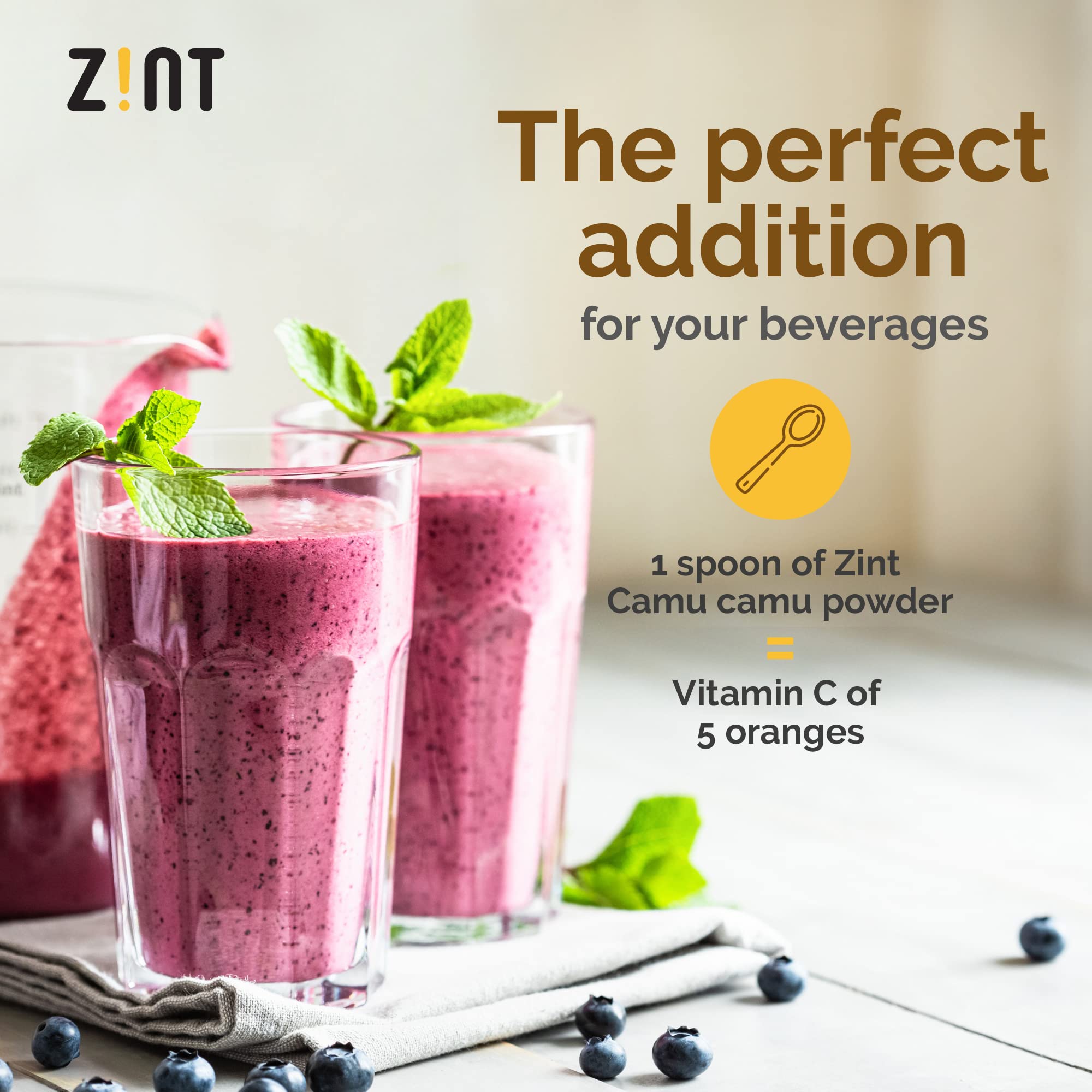 Pouring Zint Camu Camu powder into juice for natural support.