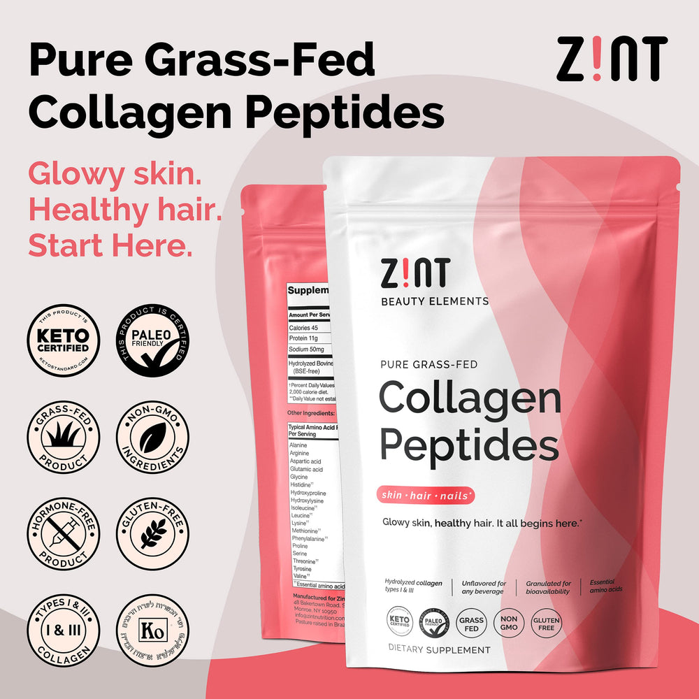 Zint Collagen Peptides powder dissolving in liquid for smooth shakes and beverages.