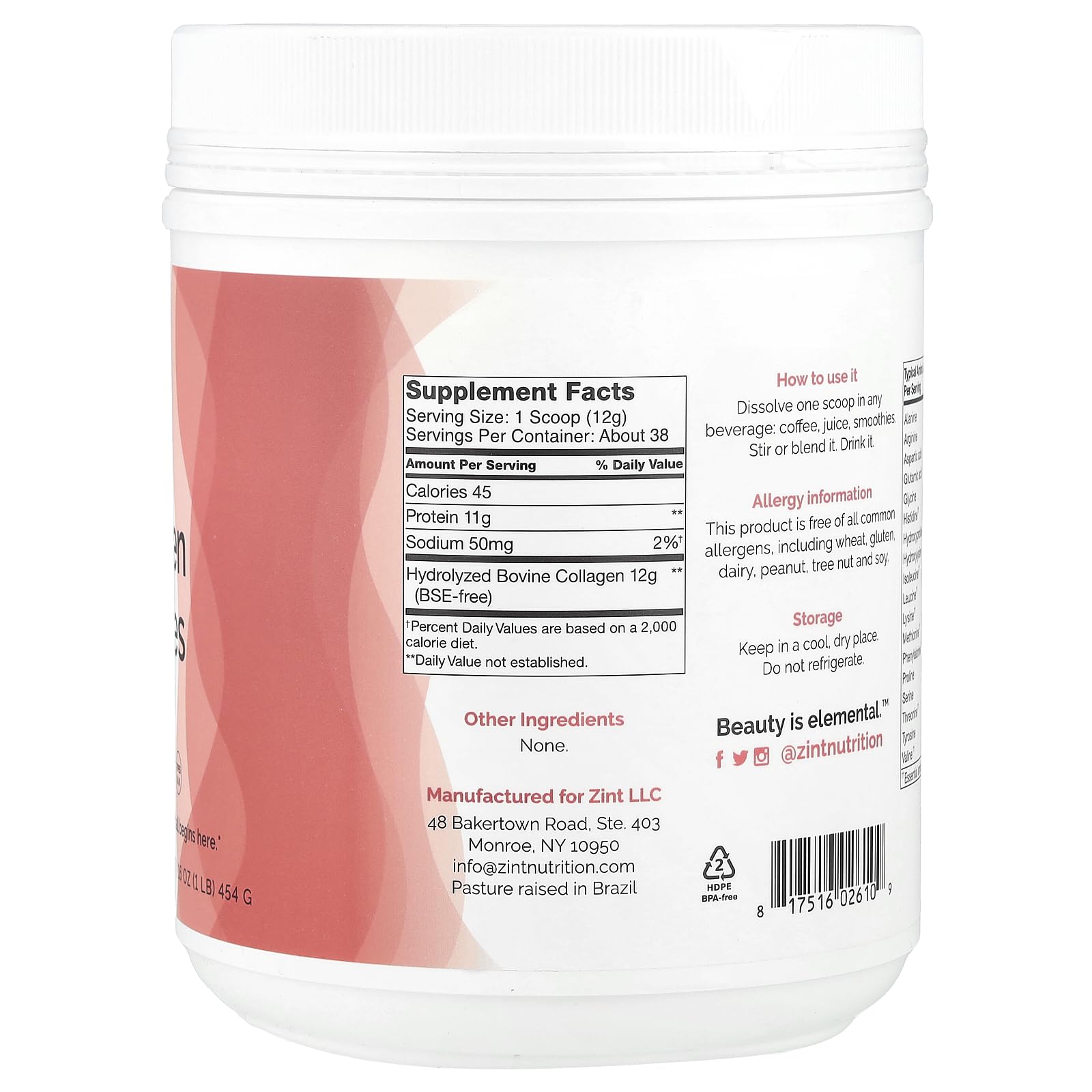 Zint Collagen Peptides powder scoop ideal for smoothies and mixes