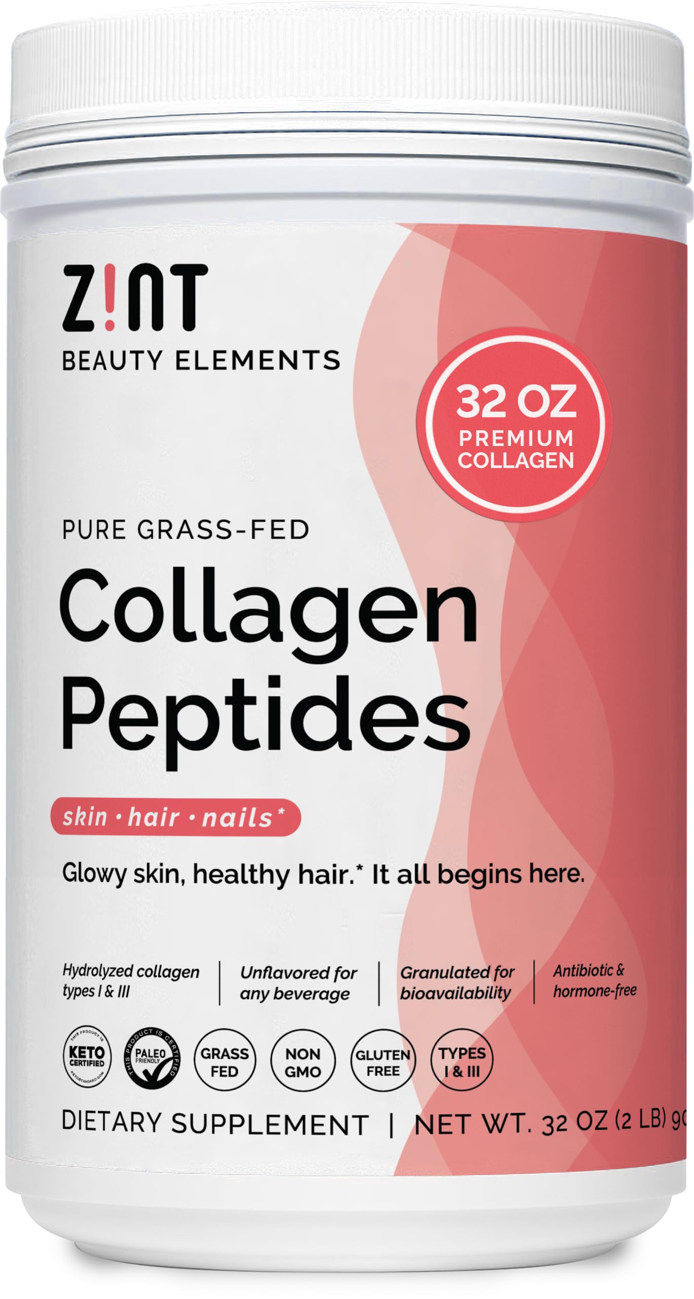 Zint Collagen Peptides XL bottle front, neutral flavor for seamless mixing in coffee or smoothies.