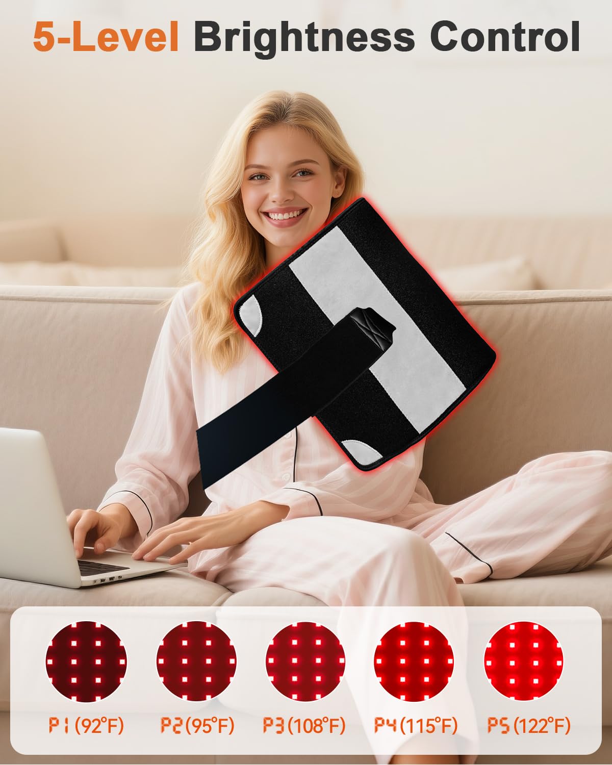 Ziptly red light therapy mat elastic strap for hands-free wear.