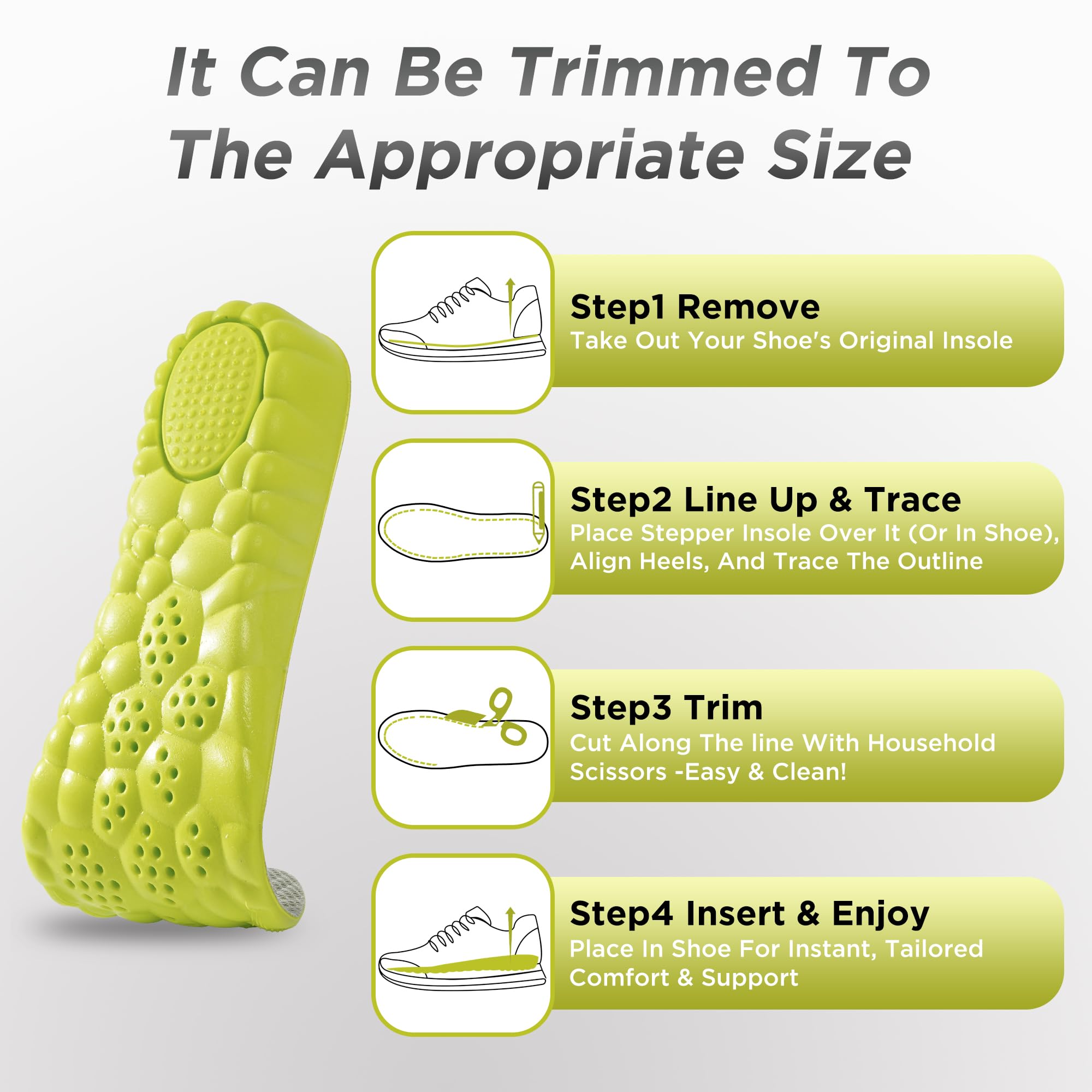 Ziwigik shock-absorption insoles cushion steps with every stride.