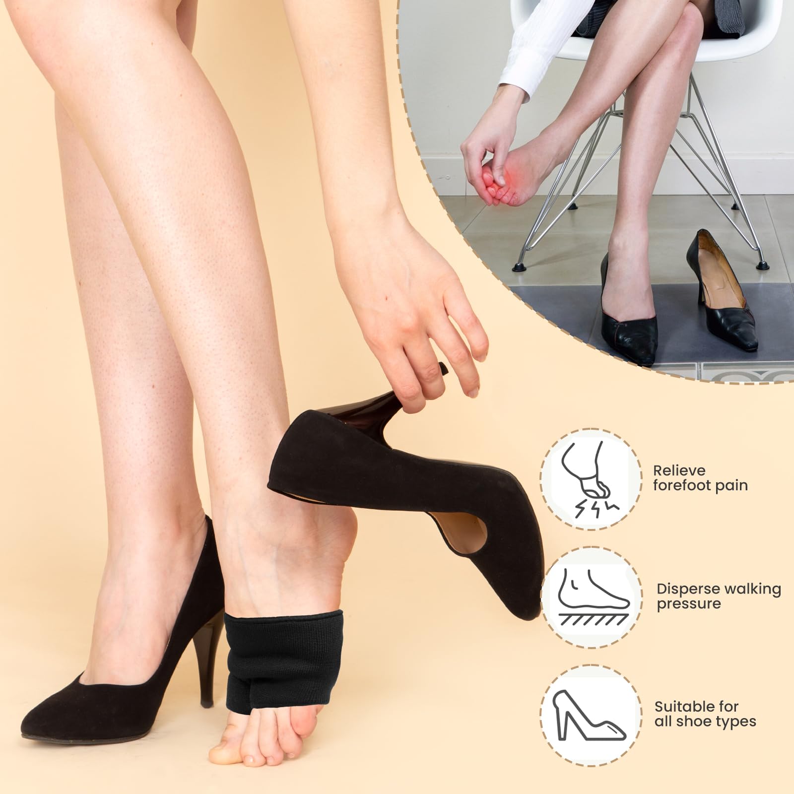 Two-pair package of Zixsavk metatarsal pads with clear sizing