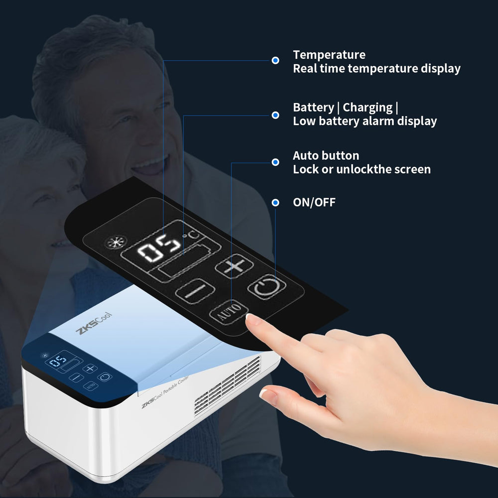 ZKSCool insulin cooler box LCD display shows real time temperature