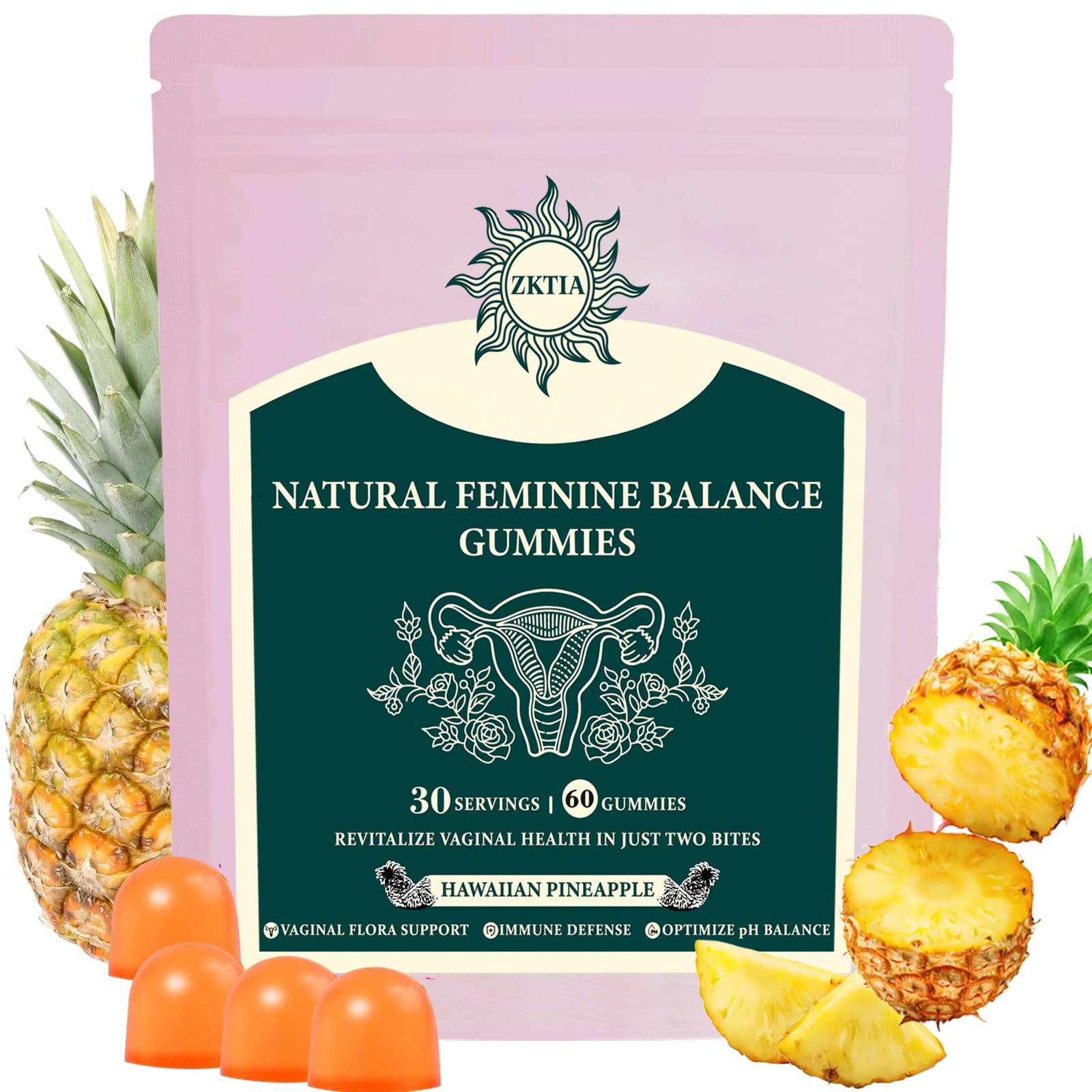Gomitas ZKTIA Equilibrio Femenino en frasco para el bienestar diario.