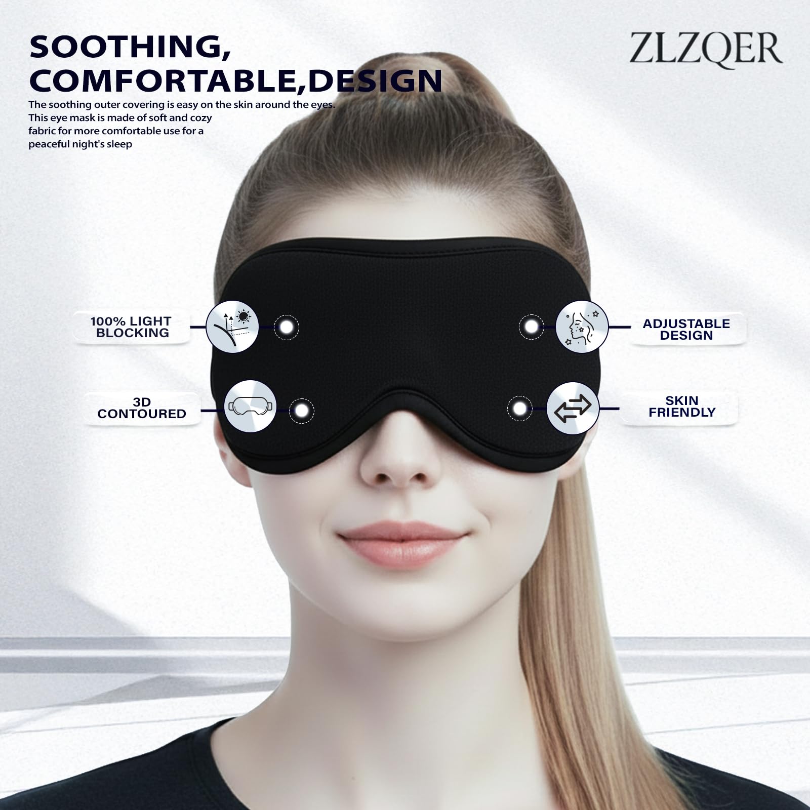 ZLZQER featherlight contour sleep mask resting softly on the face for side sleepers
