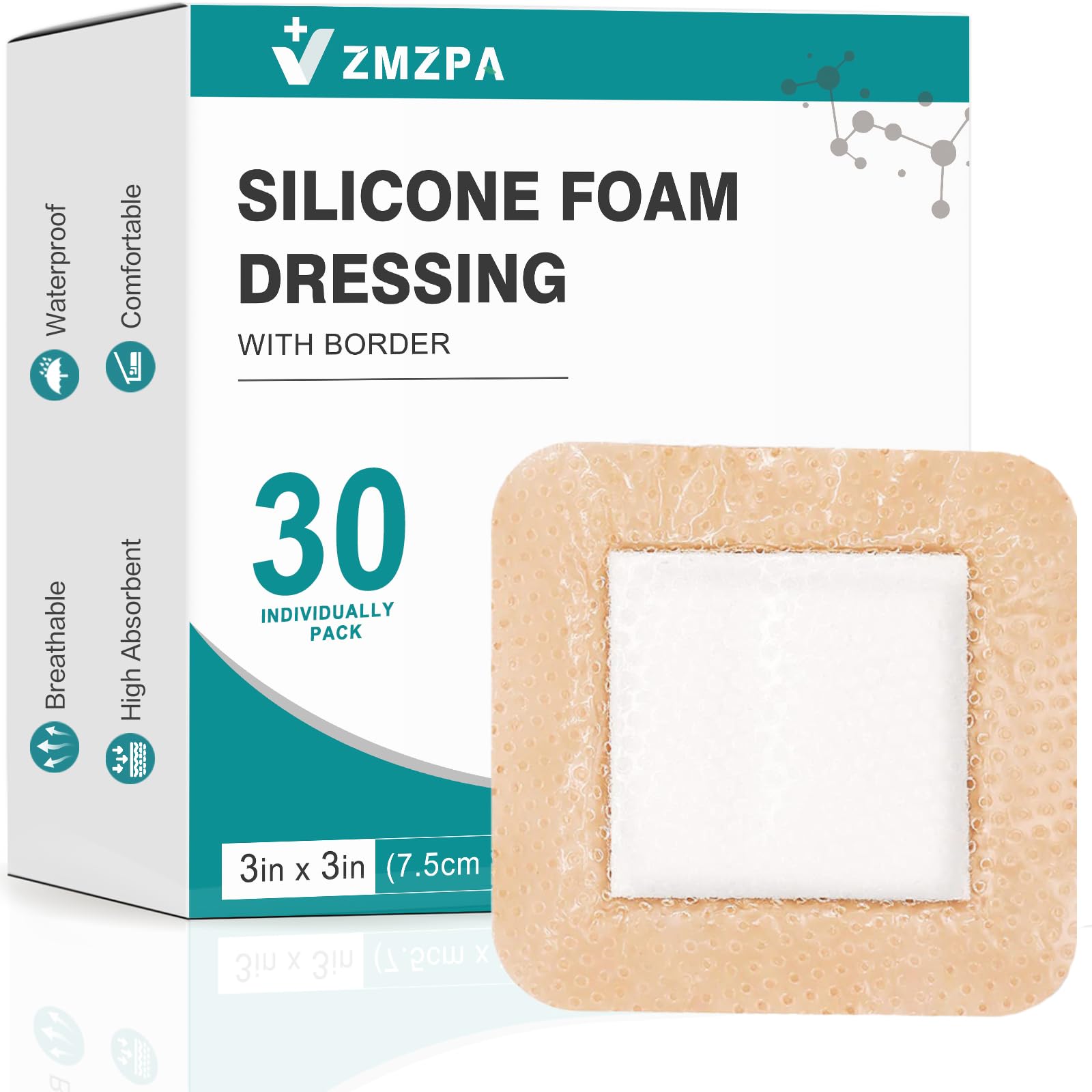 ZMZPA silicone foam dressing 3x3-border demonstrates gentle adhesion for sensitive skin.